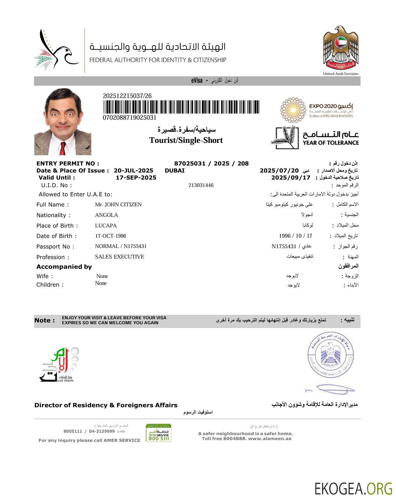 Modèle de visa électronique des Émirats arabes unis aux formats Word et PDF, version 7